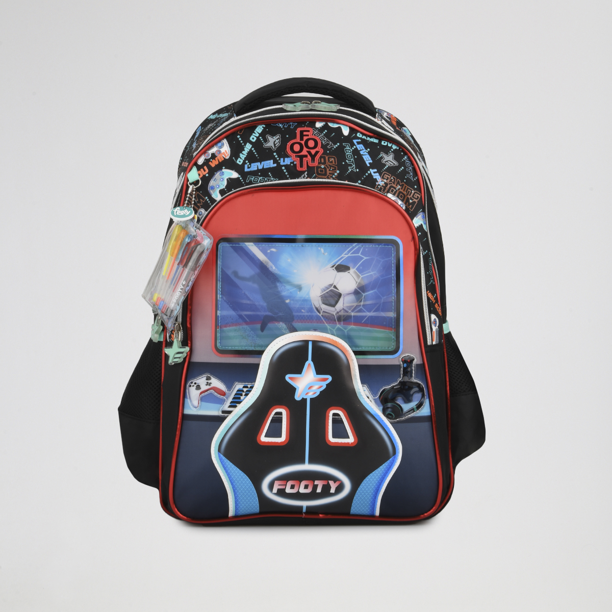 Mochila Footy Espalda Pro Gamer 18 Ni&ntilde;o con estuche,  image number null