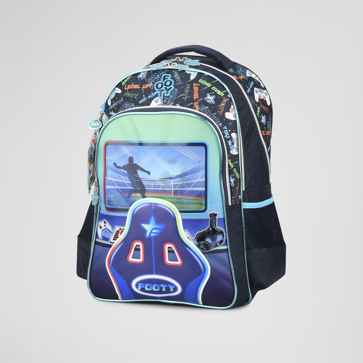 Mochila Footy Espalda Pro Gamer 18 Ni&ntilde;o con estuche y lapiceras,  image number null