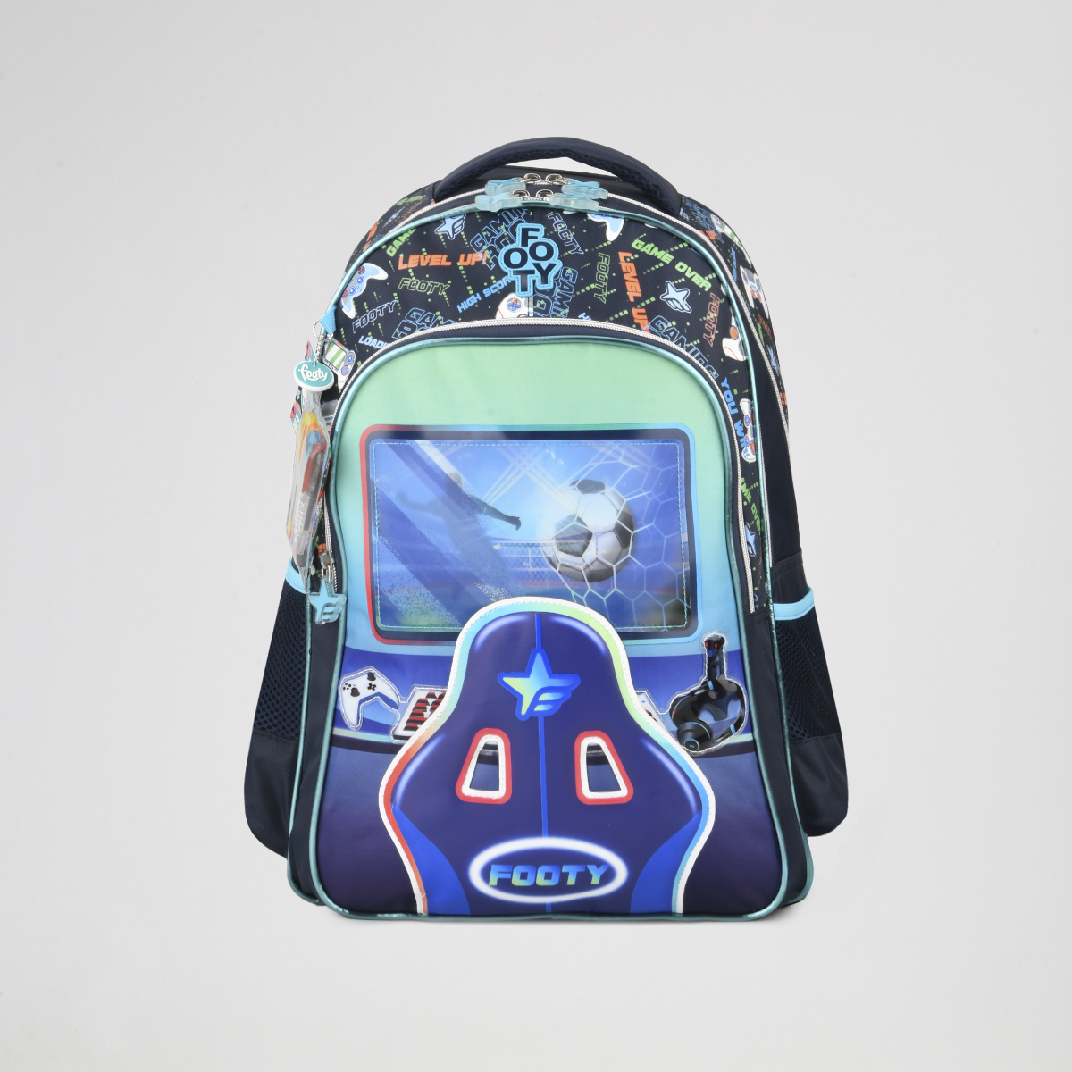 Mochila Footy Espalda Pro Gamer 18 Ni&ntilde;o con estuche y lapiceras,  image number null