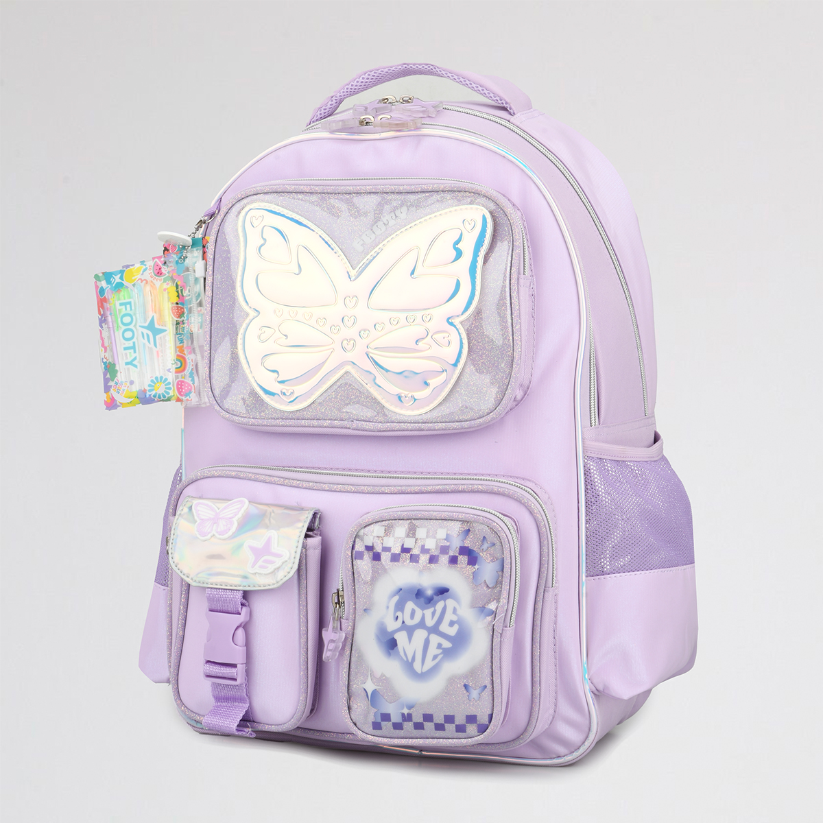 Mochila Footy Espalda Glow Fly 18 Ni&ntilde;a con estuche,  image number null